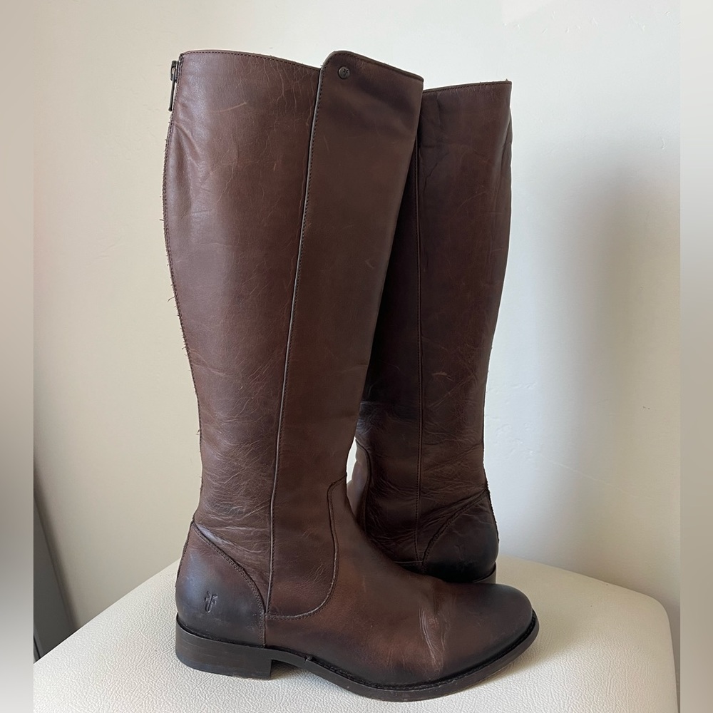 Frye Melissa Brown Leather  black Zip Ridding boots size 7
